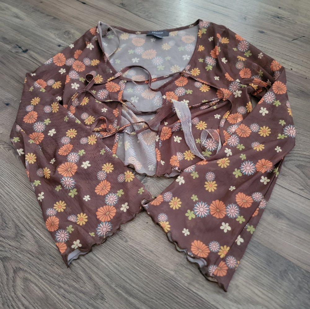 Primark Mesh Front Tie Crop Size Small